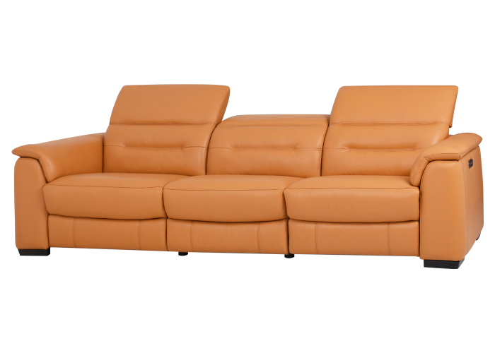 beige top grain leather reclining sofa